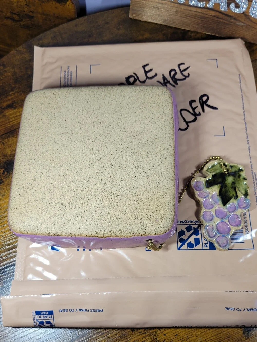 Handmade Square stoneware grape napkin holder